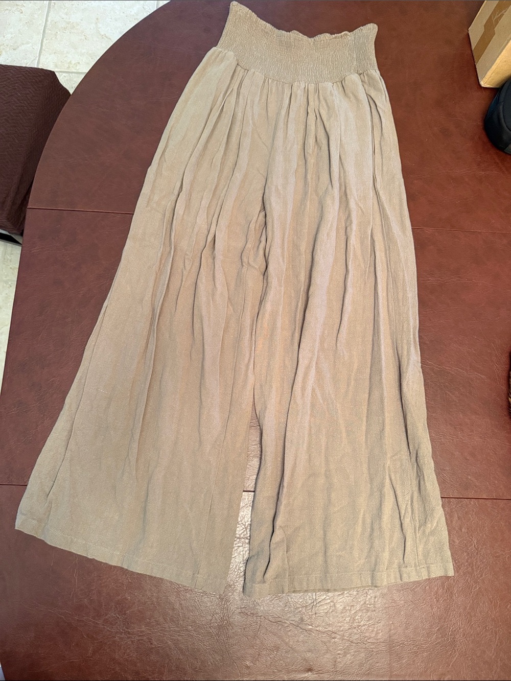 Women Linen Palazzo pants Summer Boho Wide leg high waist in Light Olive